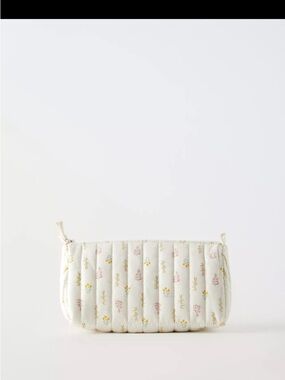 Zara Cream Quilted Floral toiletry cosmetic bag